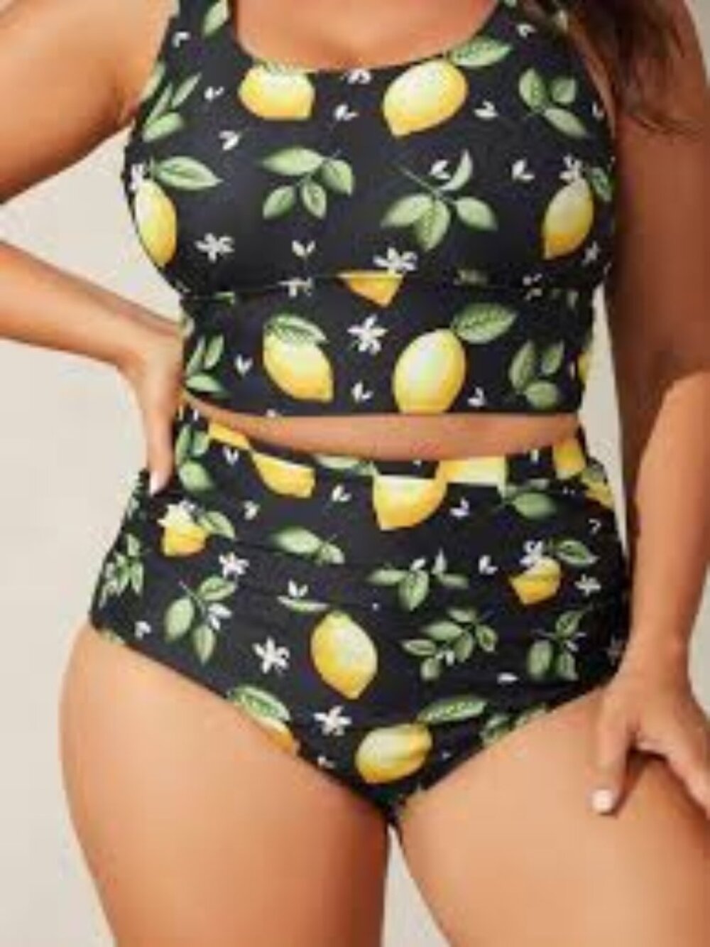 NWT Lemon Print Scoop Neck Bikini Top & Tummy-Control Bikini Bottoms 14-16